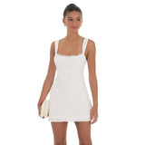 Lacey Trim Open Back Dress in White