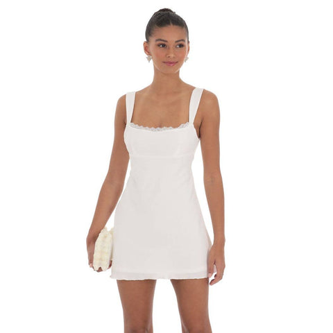 Lacey Trim Open Back Dress in White