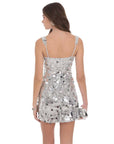 Lucy in the Sky Circle Sequin Square Neck Dress in Silver