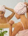 Satin Lined Flexi Shower Cap - Terracotta Checker