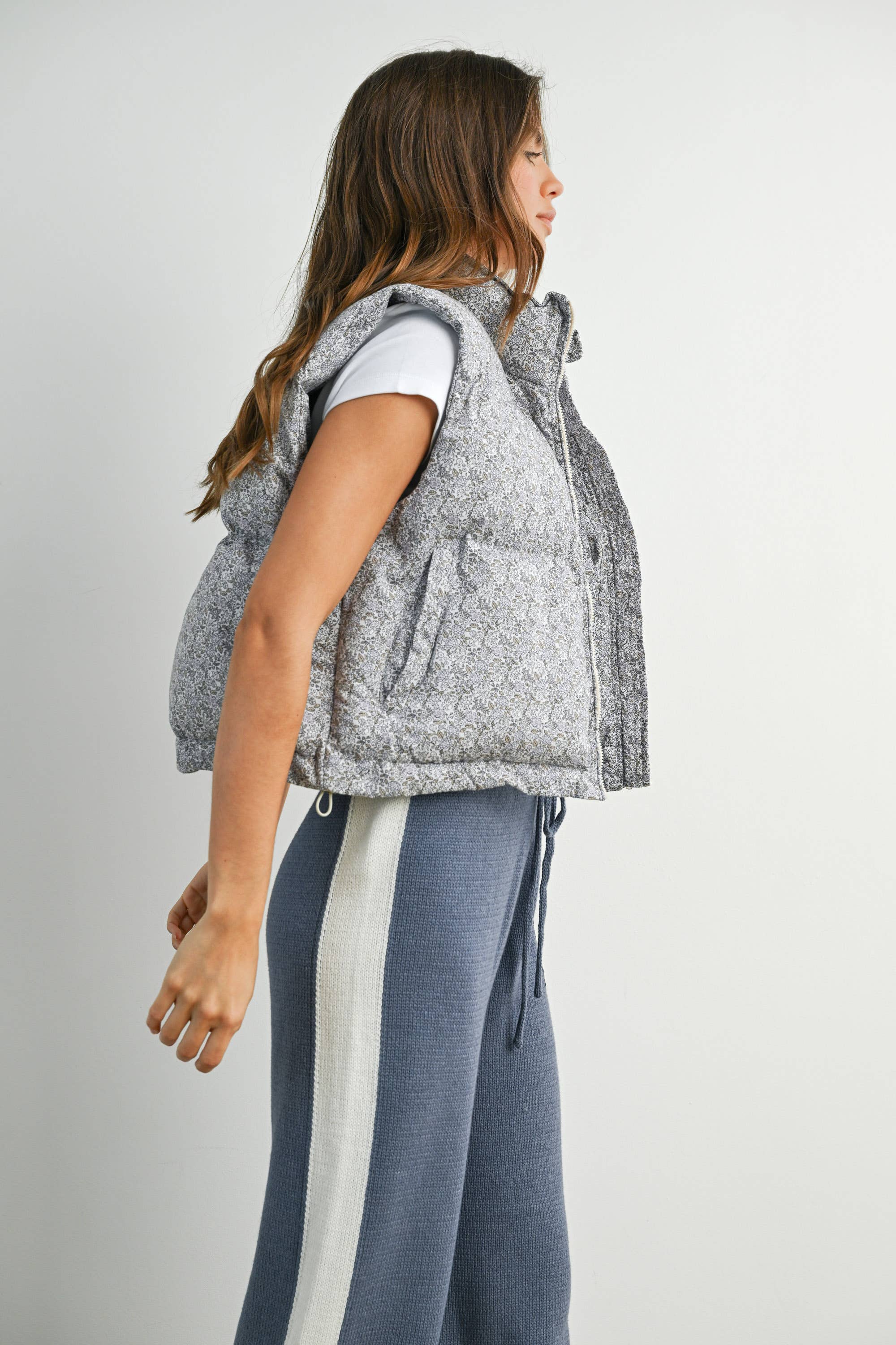 High Neck Floral Puffer Vest
