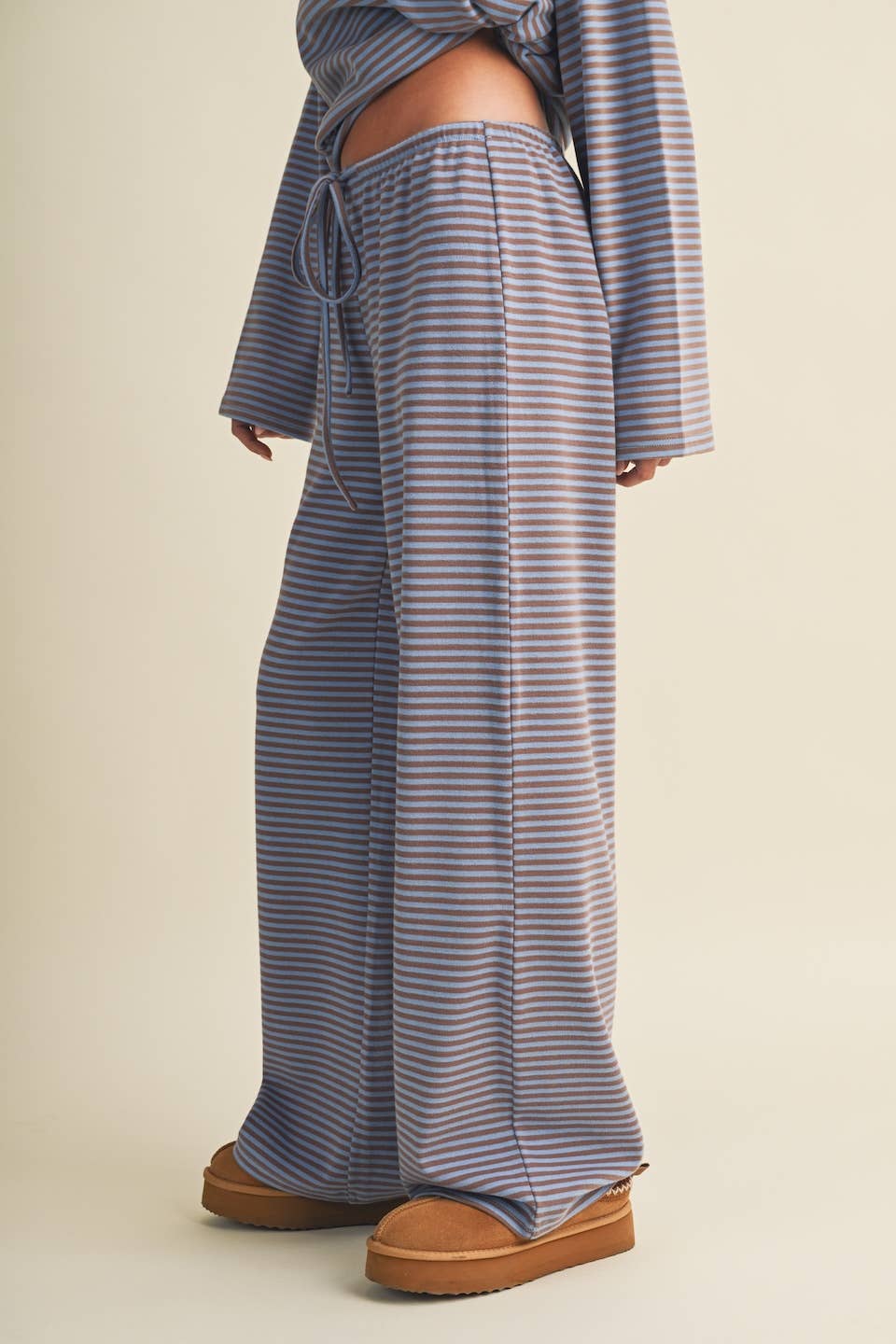 Striped Cotton Knit Wide Leg Pants