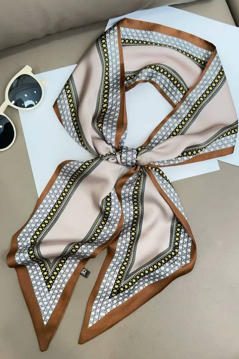 Vintage Geometric Border Pointed Satin Scarf For Women
