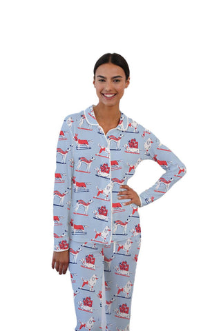 Holiday Pajama Pant-Set Ski Dogs