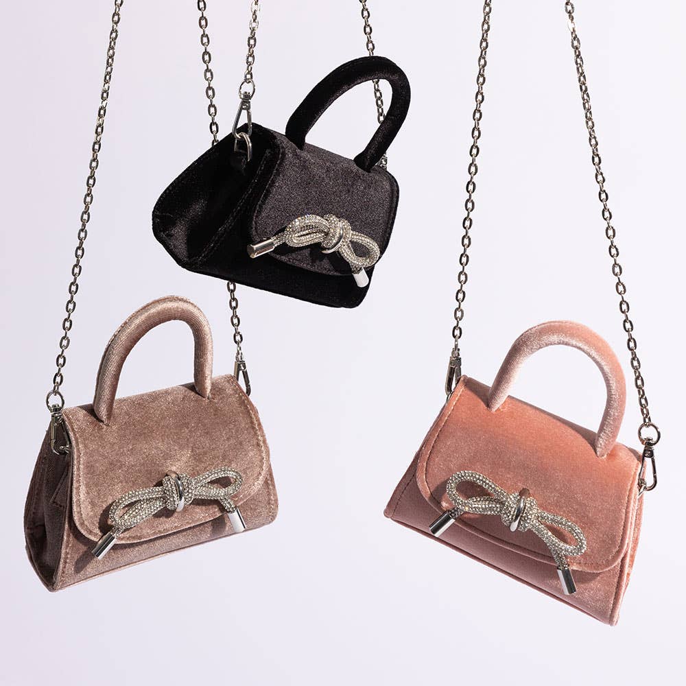 Sabrina Black Mini Velvet Top Handle Bag