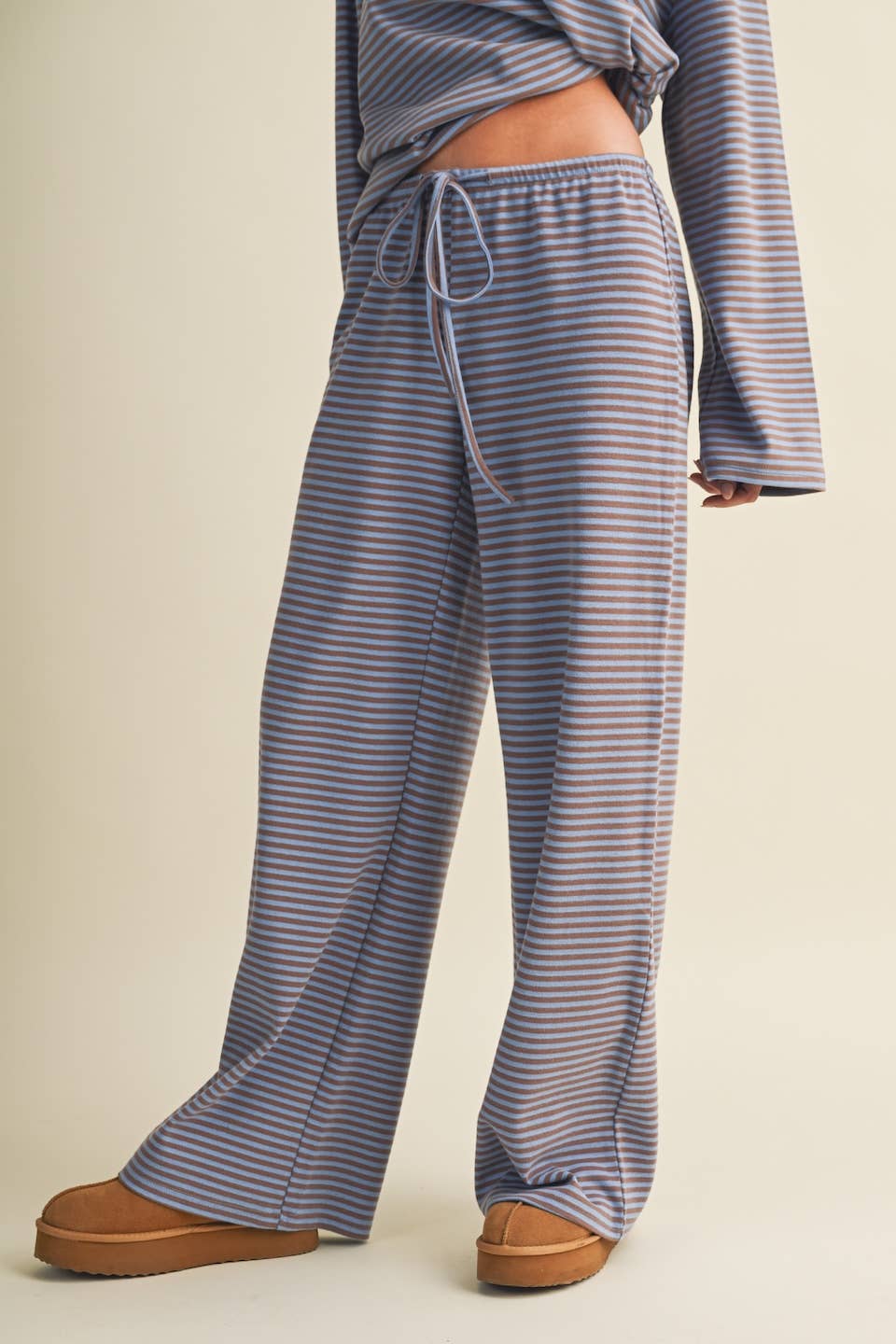 Striped Cotton Knit Wide Leg Pants
