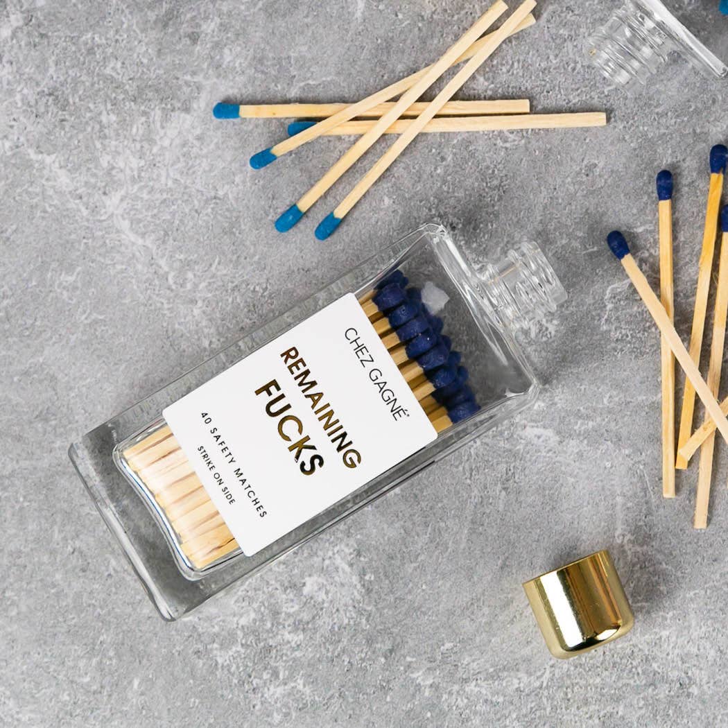 Remaining Fucks - Glass Bottle Matches, Navy, Funny Gift