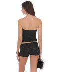 Lucy in the Sky Sequin Ruched Tube Top in Black