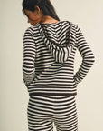 Striped Relaxed Zip Up Knit Sweater Hoodie