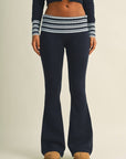 Striped Foldover Flare Knit Sweater Pants