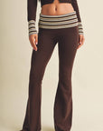 Striped Foldover Flare Knit Sweater Pants
