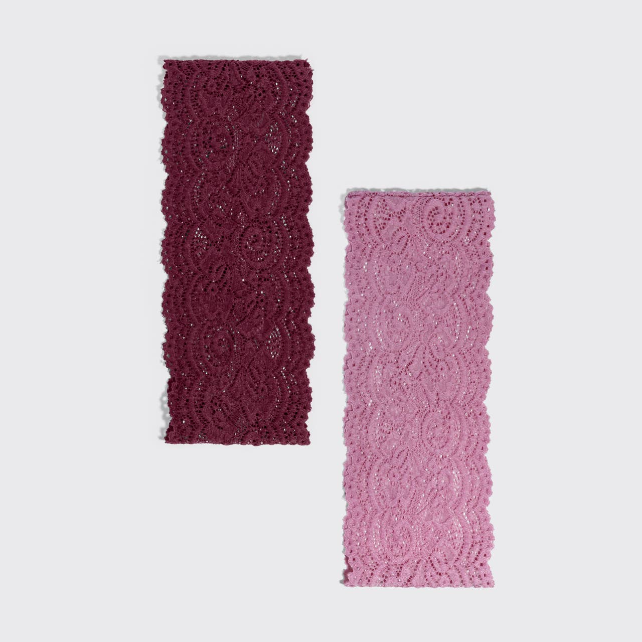 Wide Lace Elastic Headbands 2pc Set - Cherry Lacquer &amp; Dusty Pink