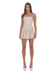 Lucy in the Sky Metallic Embellished Strapless Dress in Rose Gold