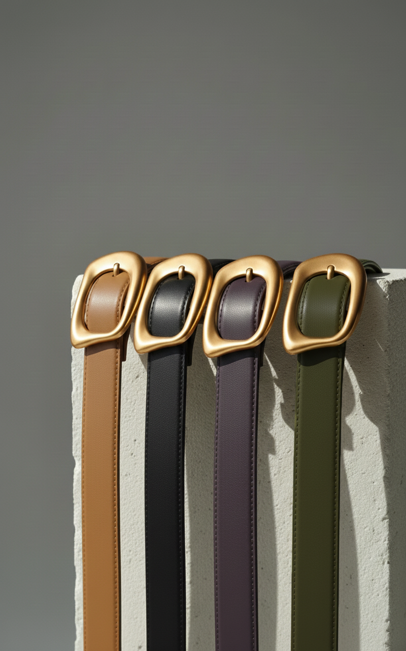 Stitched Clean Napa Leather Belt with Asymmetrical Buckle