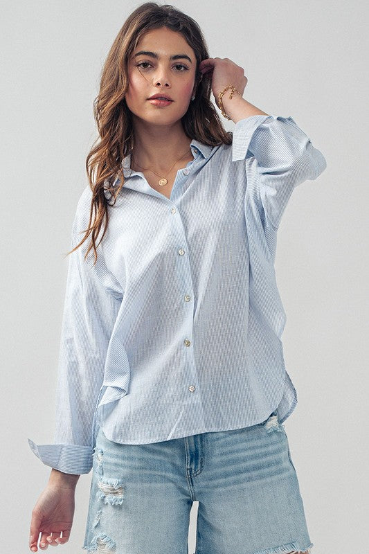 Work to Play Pinstriped Button Up Shirt