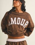 Amour Polka Dot Print Crewneck Crop Sweatshirt