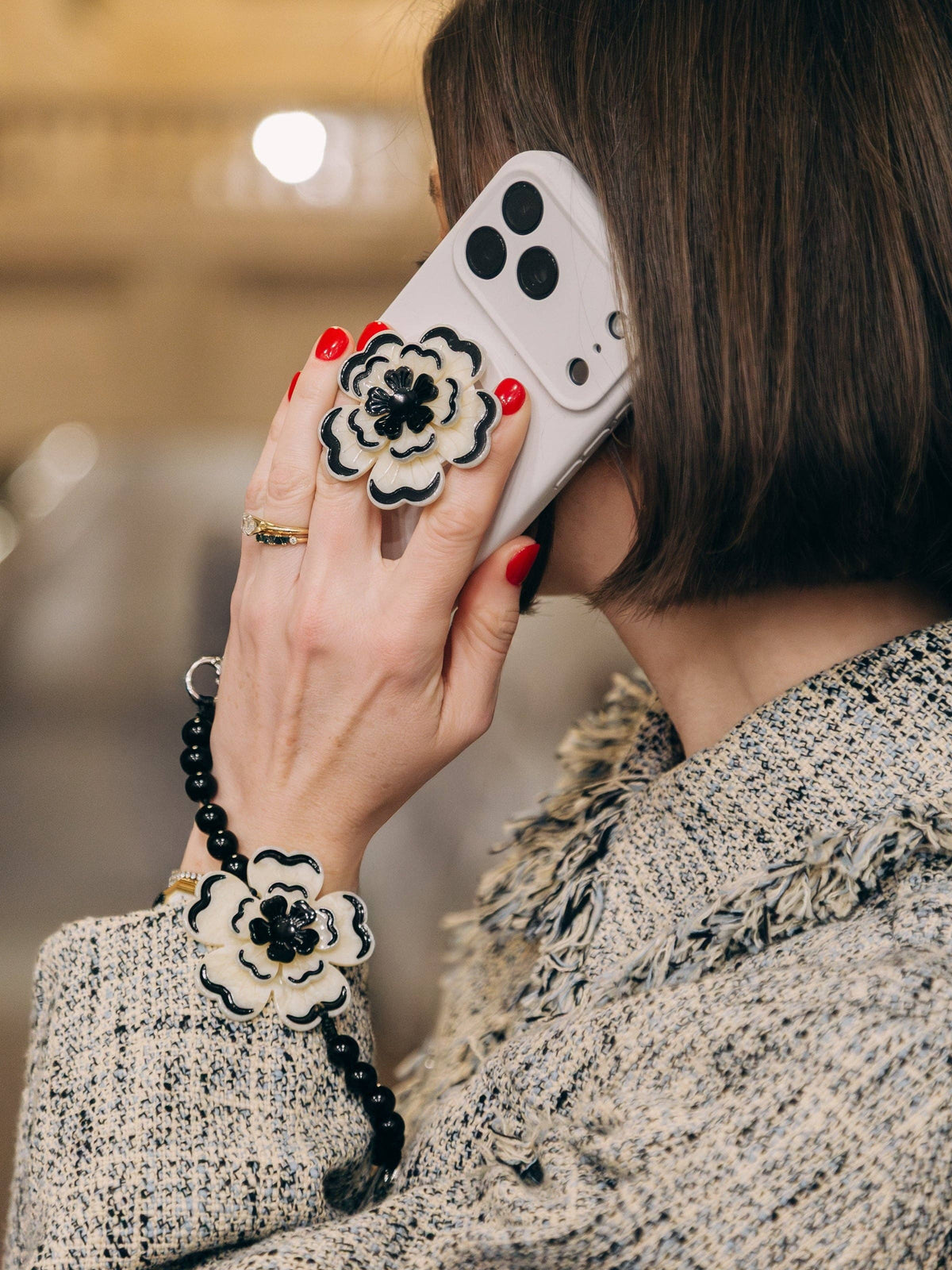 Hand-painted Dianthus Bracelet Phone Chain