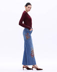 Emmy Embroidered Wide Leg Jeans with Raw Hem