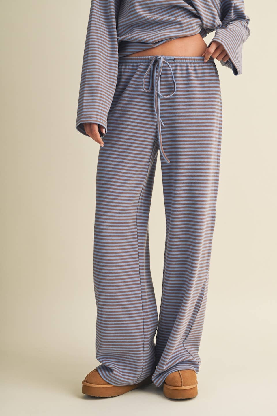 Striped Cotton Knit Wide Leg Pants