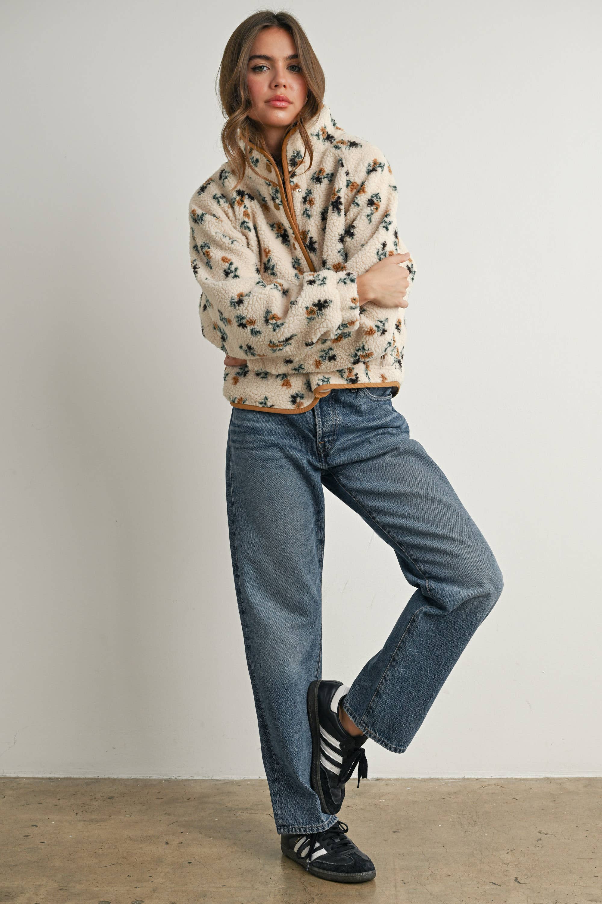 Titi Floral Print Fluffy Fleece Jacket