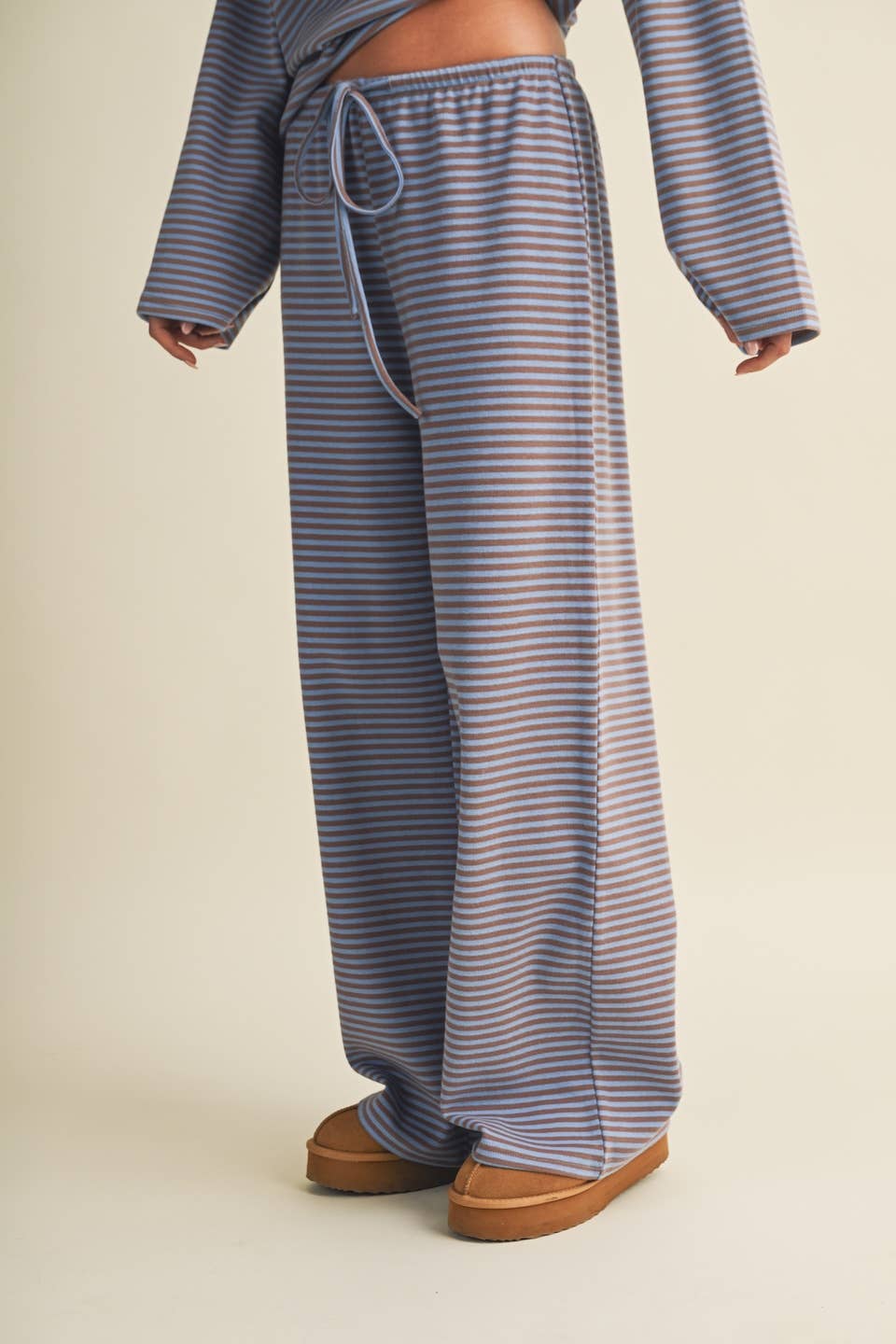 Striped Cotton Knit Wide Leg Pants
