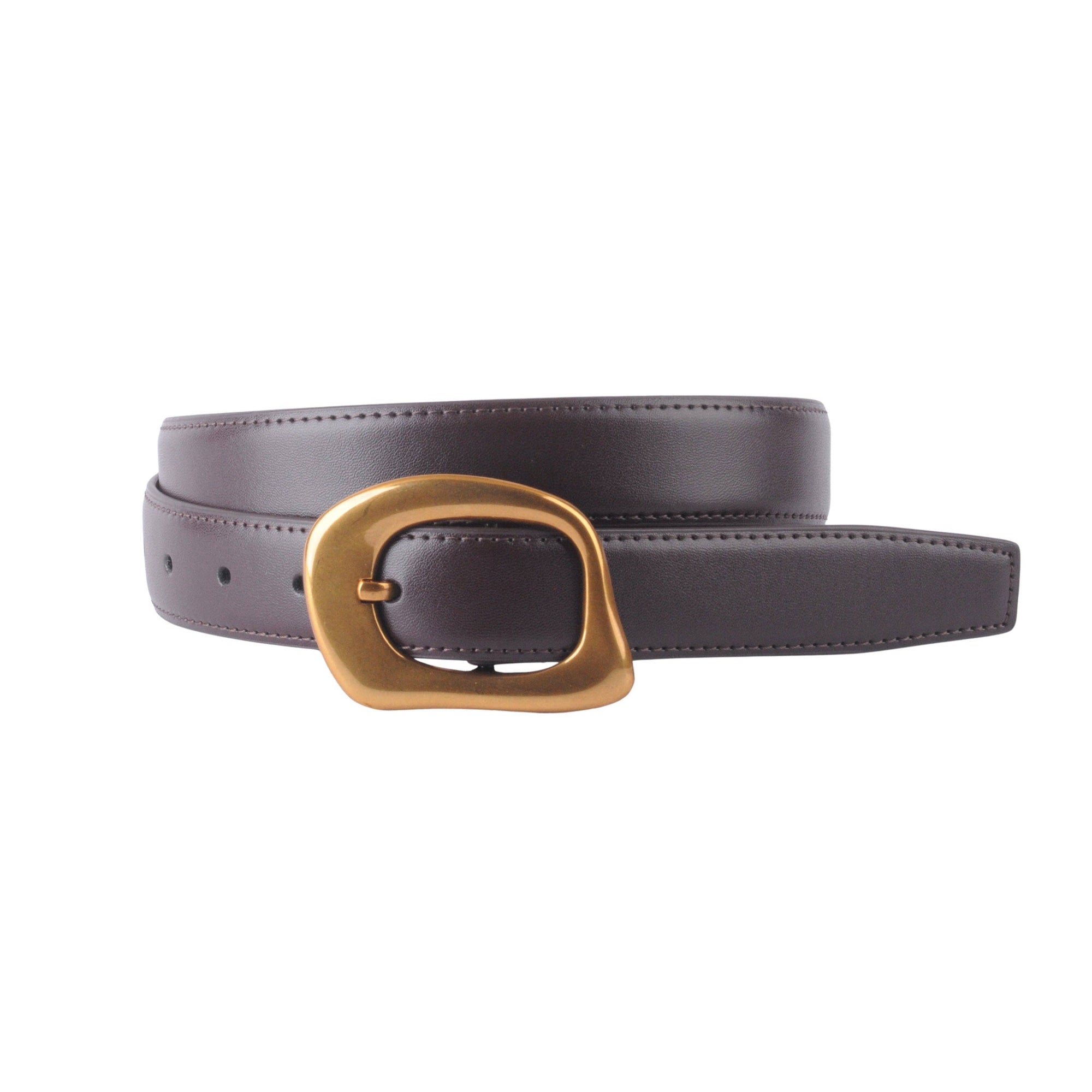 Stitched Clean Napa Leather Belt with Asymmetrical Buckle