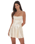 Lucy in the Sky Satin V-Drop Waist Dress in Champagne