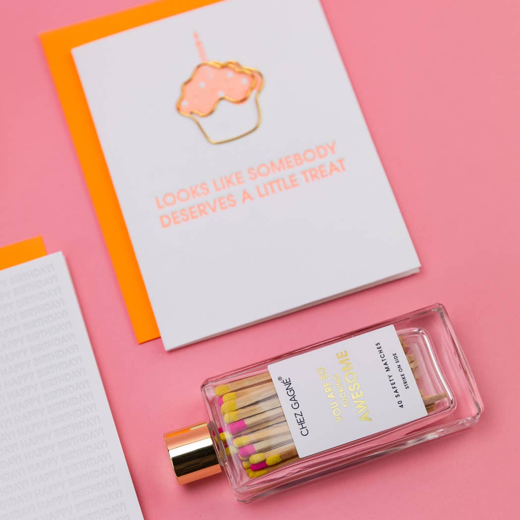 You're So F*cking Awesome - Glass Bottle Safety Matches - Pink/Yellow