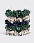 Ruched Satin Scrunchies 5pc Set - Cream, Court Green & Navy Blue