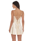 Lucy in the Sky Satin V-Drop Waist Dress in Champagne