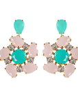 Pink and Turquoise Diamond Pinwheel Statement Earrings