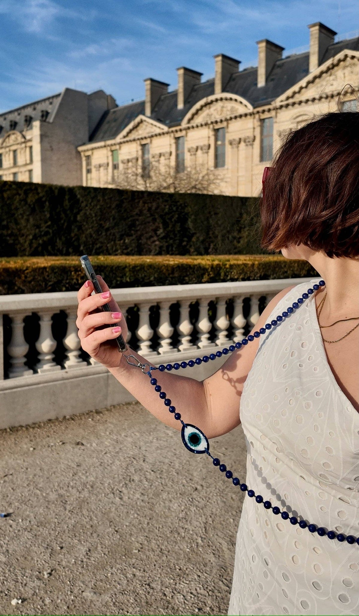Hand-painted Evil Eye Gemstone Crossbody Phone Chain