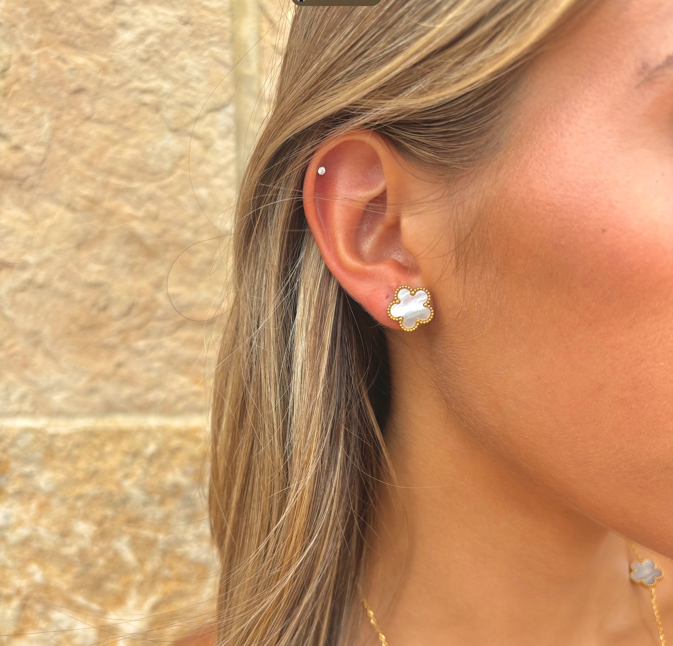 White Shell Flora Studs