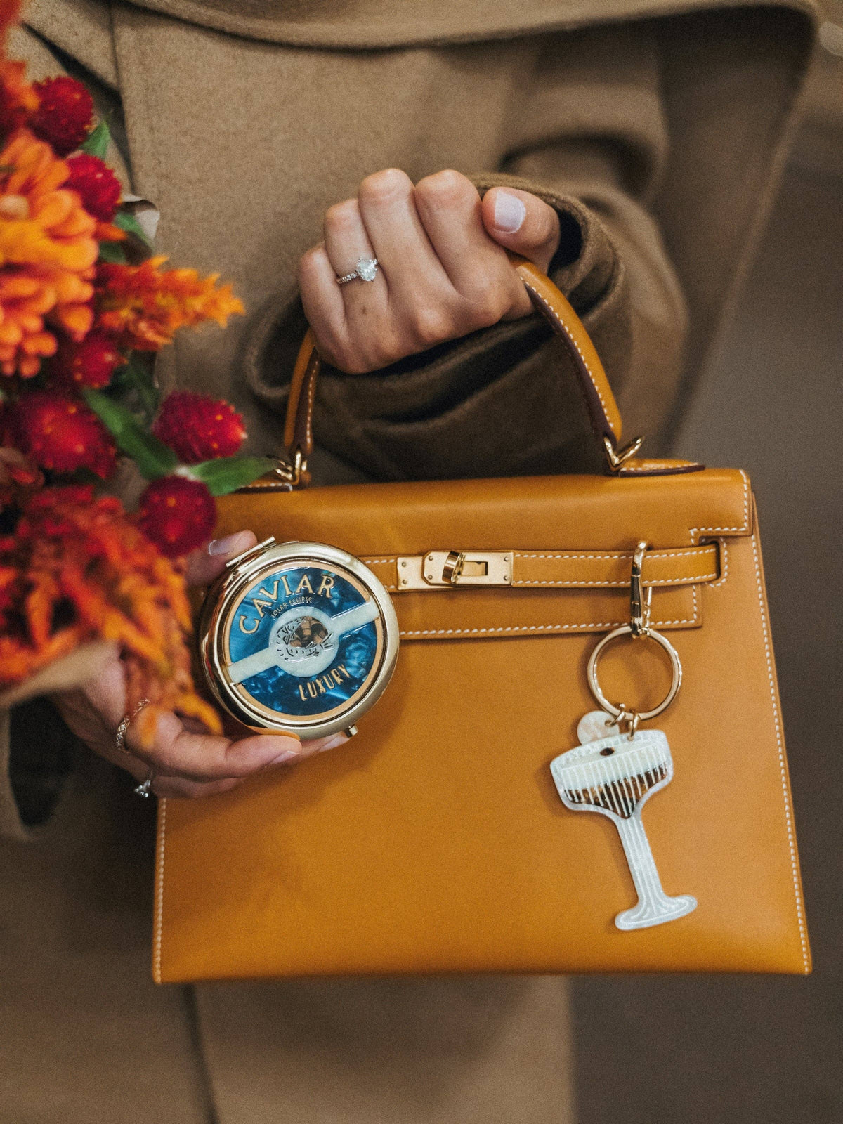 Hand-painted Caviar Handbag Hero Pill Compact
