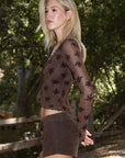 Viviana Floral Flocked Mesh Long Sleeve Top