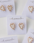 Pearl Studded Pink Tortoise Valentines Heart Earrings