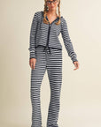 Striped Relaxed Zip Up Knit Sweater Hoodie