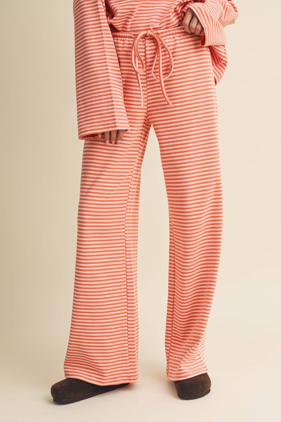 Striped Cotton Knit Wide Leg Pants