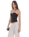 Lucy in the Sky V-Strapless Ruched Top in Black
