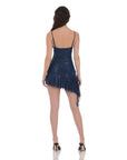 Lucy in the Sky Foil Mesh Tassel Dress in Blue