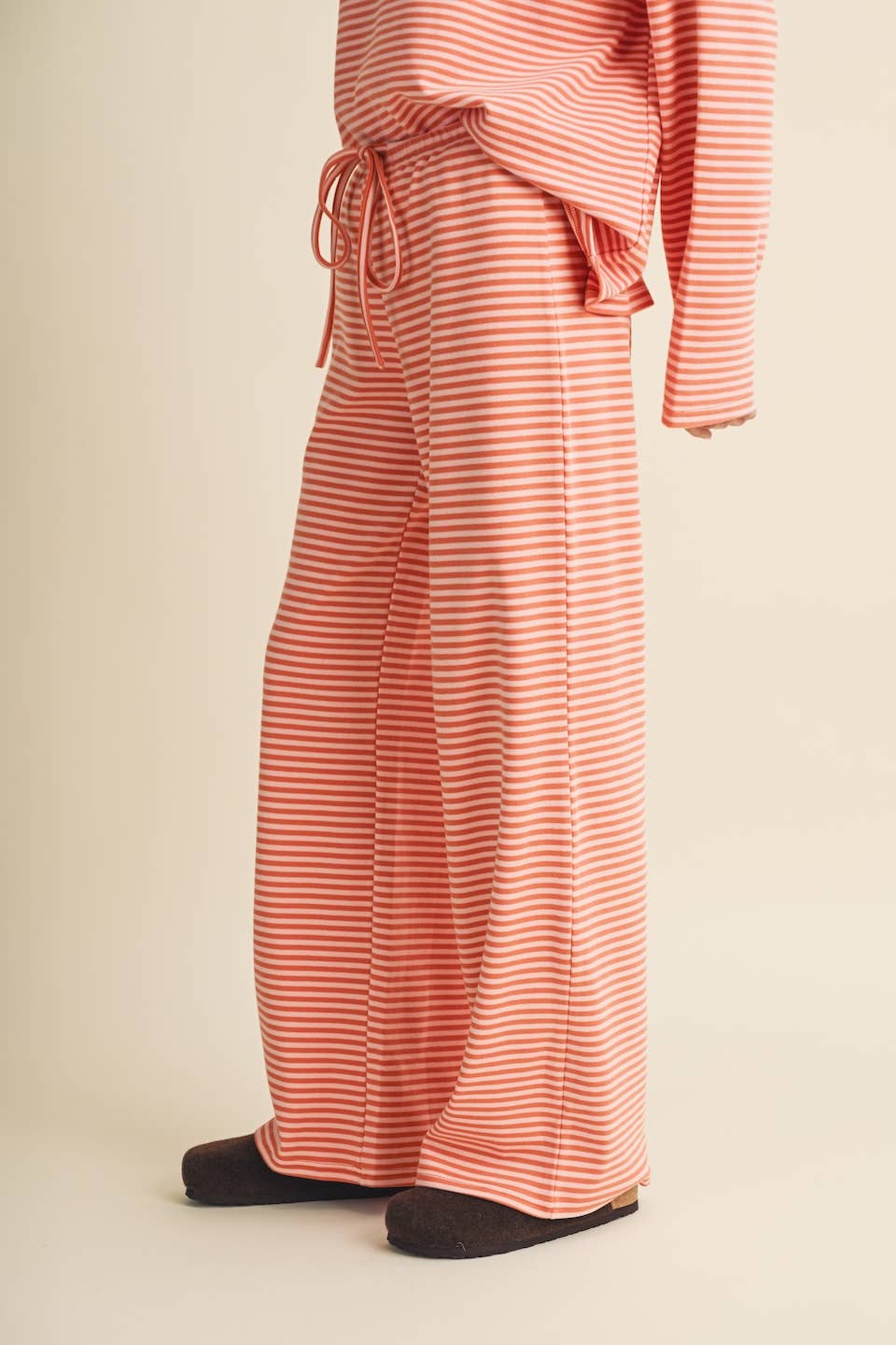 Striped Cotton Knit Wide Leg Pants