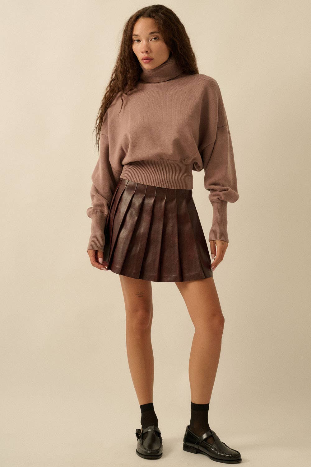 Mona Pleated Leather Skirt