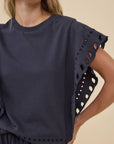 Poppy Eyelet Flutter Sleeve Top