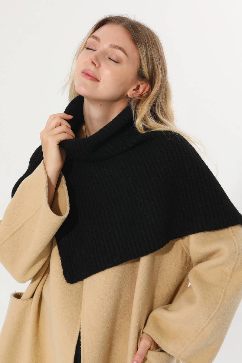 Ribbed Knit Turtleneck Shoulder Wrap Neck Warmer