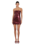 Lucy in the Sky Strapless Sequin Bow Dress in Burgundy