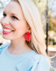 Pink Valentines Day Holiday Beaded Heart Statement Earrings