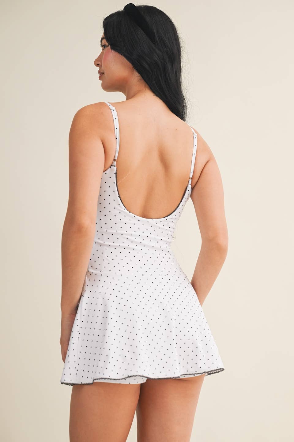 Polka Dot Print Lace Trim Ruffle Mini Dress