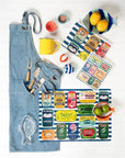 Sardine Tins on Stripes Kitchen Towel