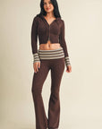 Slim Fit Zip Up Knit Sweater Hoodie with Striped Cuffs