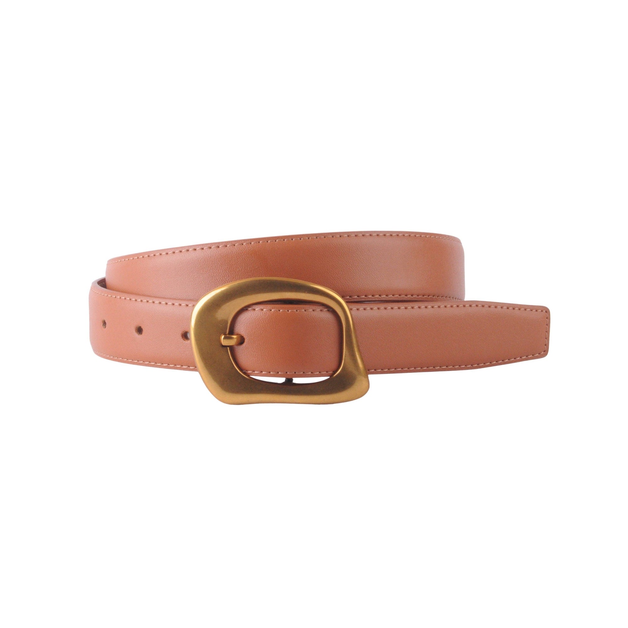 Stitched Clean Napa Leather Belt with Asymmetrical Buckle
